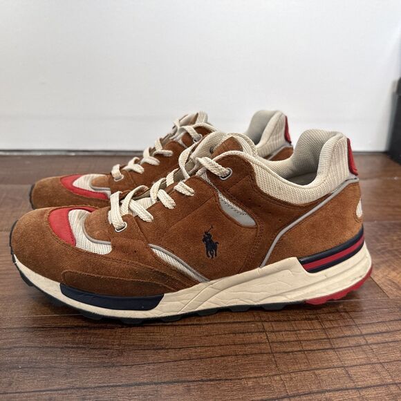 Polo Ralph Lauren Trackster 200 Brown Suede & Mesh Sneakers Men 11.5 SK-LTL - Picture 1 of 7